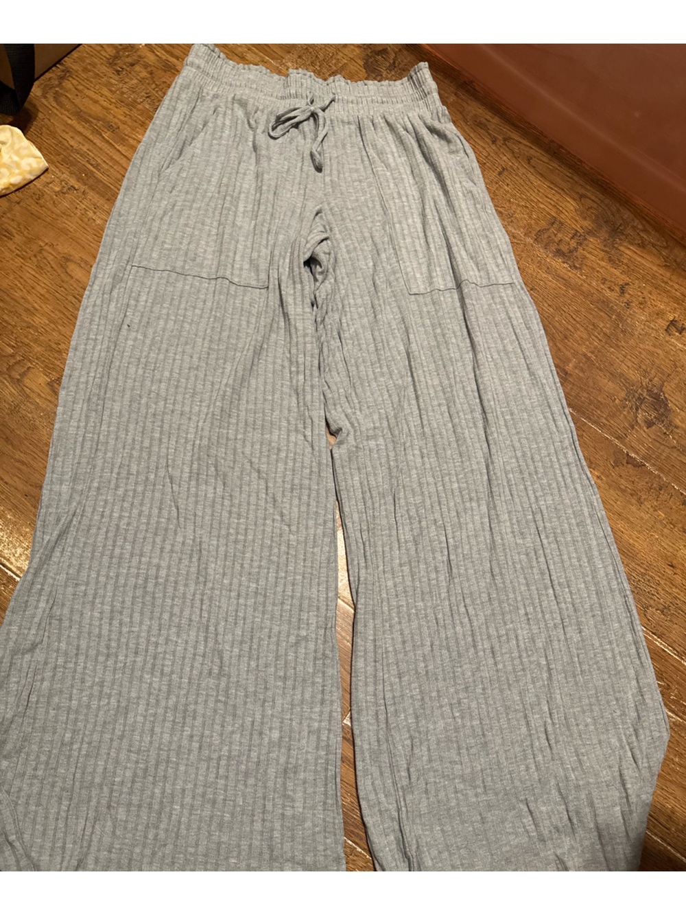 Women's Gray Ribbed Wide Leg Casual Lounge Pants XS